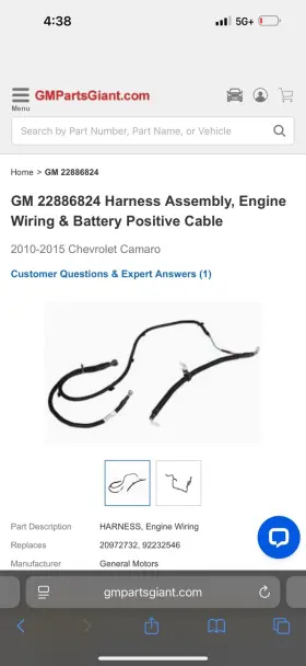 30338535 Chevrolet 22886824 Camaro Positive Battery Cable 3.6 Petrol 232kw 2015
