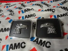 L.h.3737691 Eagle 3737690 Amc American Motors 2 Nos 1980s Head Chrome Black Metal Emblems