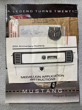 Ford E4zz-20themb Nos Oem 1984 Mustang Gt350 20th Anniversary Dash Emblem And Program Brochure