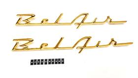 Gene Smith Sb19gold 1955 1956 Chevy Belair Quarter Panel Emblem Script Gold 55 56 Bel Air Pair