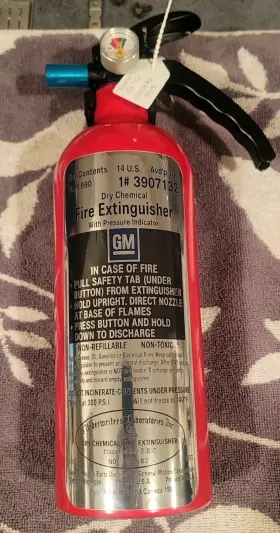 3907132 General Motors Gm Fire Extinguisher 66-72 Vintage Tag Inch Mirror Chrome Finish