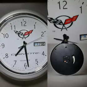 Gm1206369 General Motors Corvette Logo Clock With Date - White