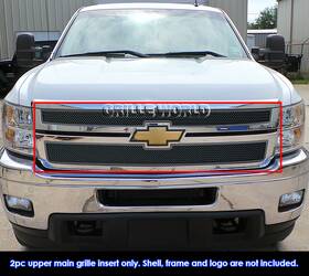 Grilleworld N19-h13867c For 2011-2014 Chevy Silverado 2500/3500 Hd Upper Stainless Black Mesh Grille
