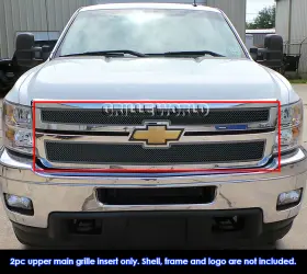 N19-h13867c Grilleworld For 2011-2014 Chevy Silverado 2500/3500 Hd Upper Stainless Black Mesh Grille
