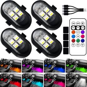 Hemei9319 755086537659 Upgraded 4leds Wireless Led Lights For Car With Remote Control 4pcs Black
