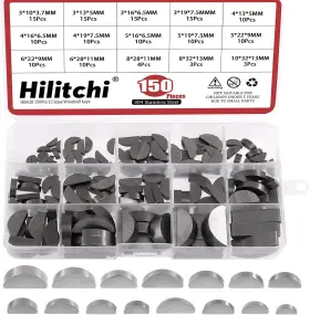 H-5299 Hilitchi 150pcs 15 Sizes Carbon Steel Woodruff Keys Half Moon Silver