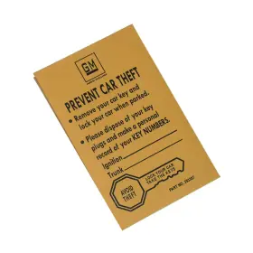 Inl11223 Inline Tube 65-68 Gm General Motors Spare Spair Key Dealer Envelope Mustard Ss W30 Gs Ra