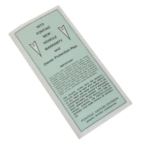 Inl11974 Inline Tube 1970 Pontiac Gto Firebird New Car Warranty Card Fold Out Inch 8.5x16 1pc