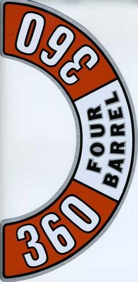 Jim Osborn Reproductions Md930 1972-74 Mopar 360 Four Barrel Air Cleaner Lid Decal