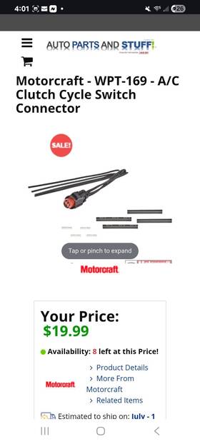 Motorcraft Wpt-169 - A/c Clutch Cycle Switch Connector