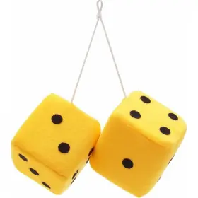 14559 Restoration Station 3 Inch Yellow Fuzzy Dice With Black Dots - Pair