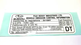 14808ah07a Subaru 2016 Wrx / Sti Emission Control Label P/n Oem New Part