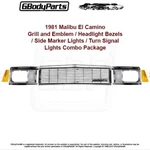 81 Malibu Camino Grill Emblem Head Lite Bezel Side Marker Turn Lamp Light Set New. Price: $549.95.