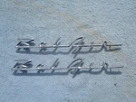 1955 1956 Chevy Quarter Panel Emblem Scripts Chrome Pair Used. Price: $110.00.